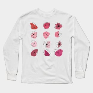 pink hand drawn flowers Long Sleeve T-Shirt